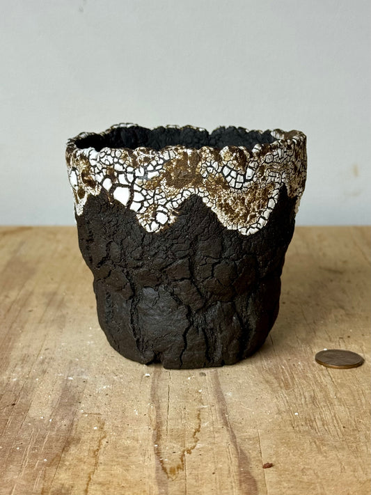 Lava Rock, crackle rim - 3.75 x 3.5 x 3.25”